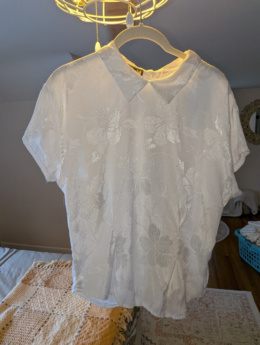 Womens White Short-Sleeve Button-Up Shirt